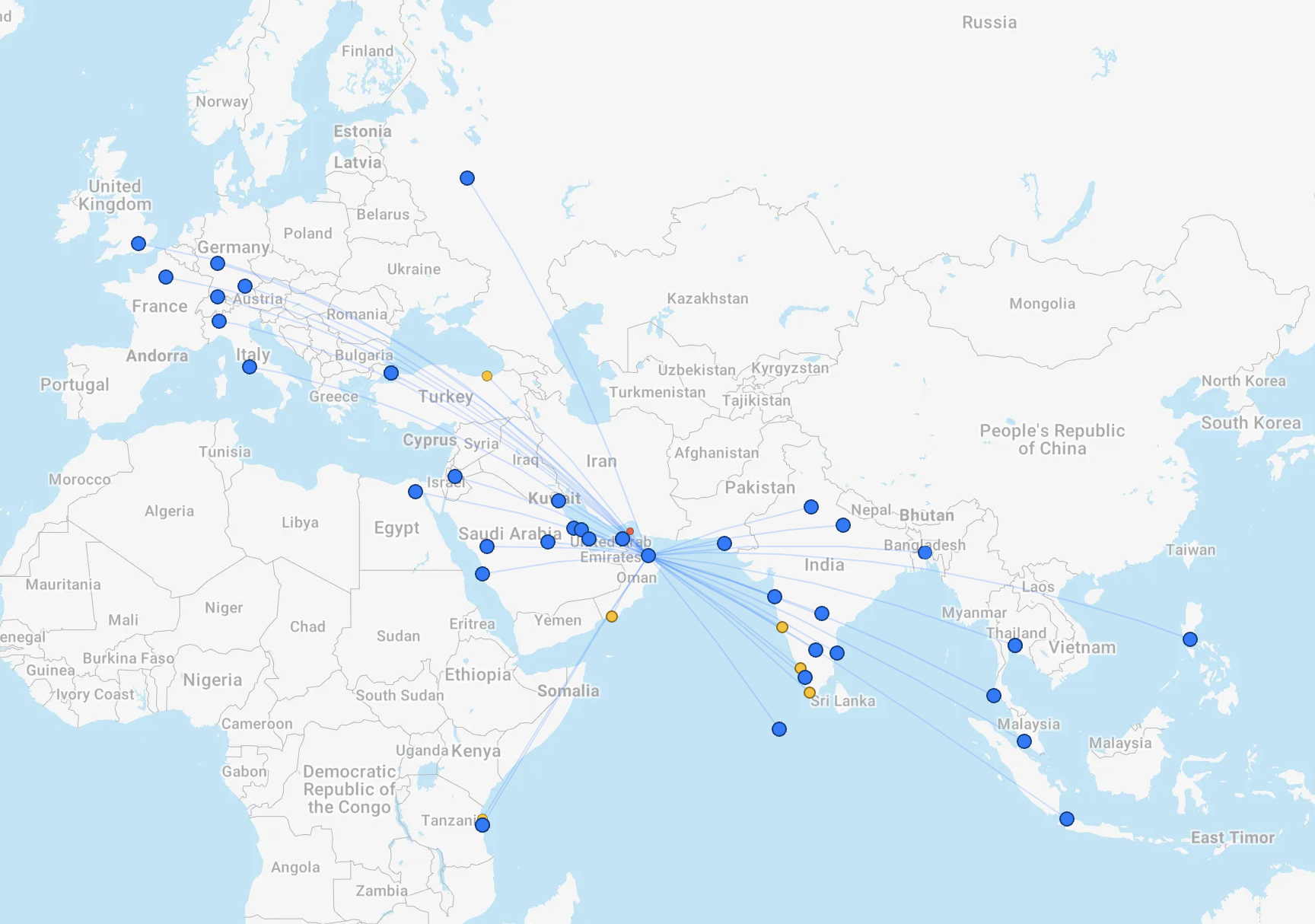Oman Air route map as of October 2024