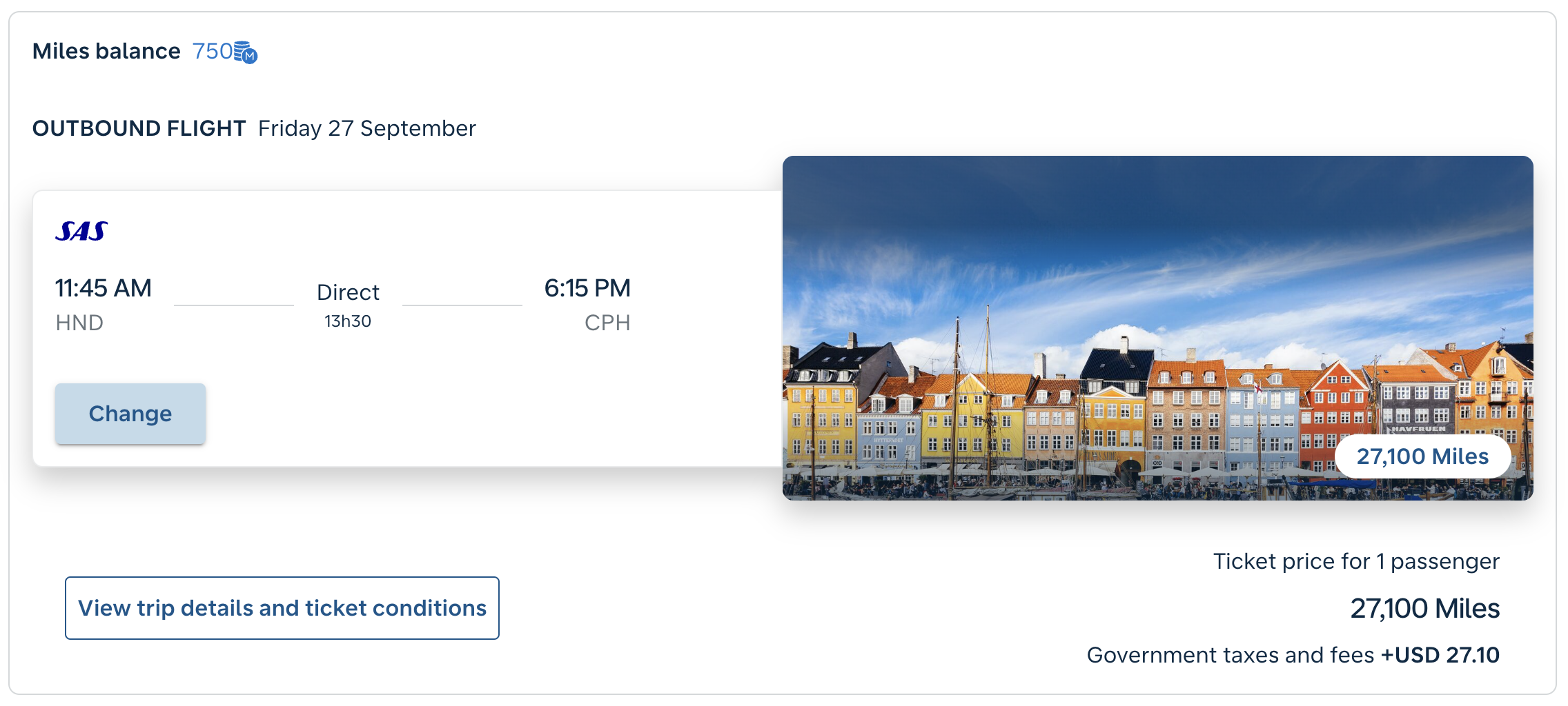 Flying Blue award on SAS between HND and CPH.