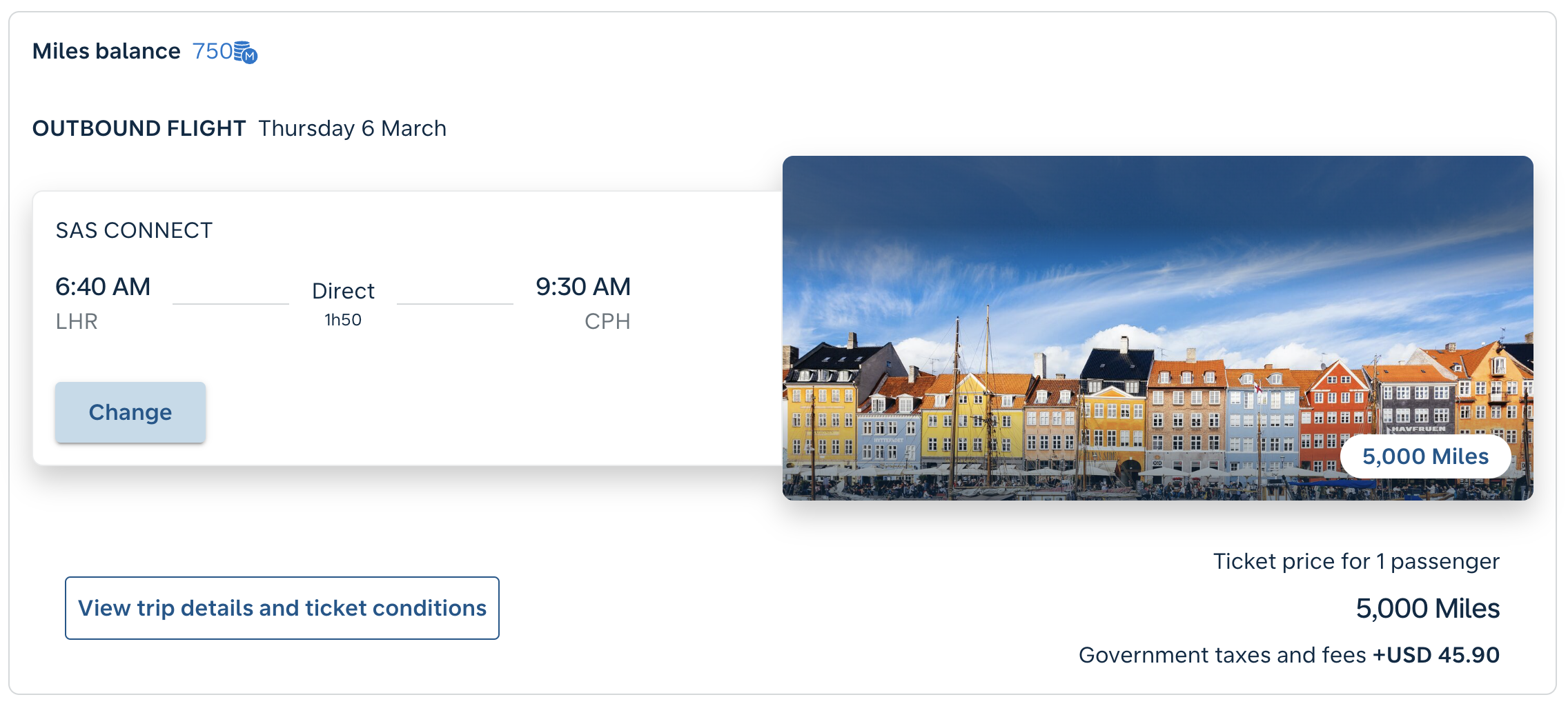 Flying Blue award on SAS between LHR and CPH.