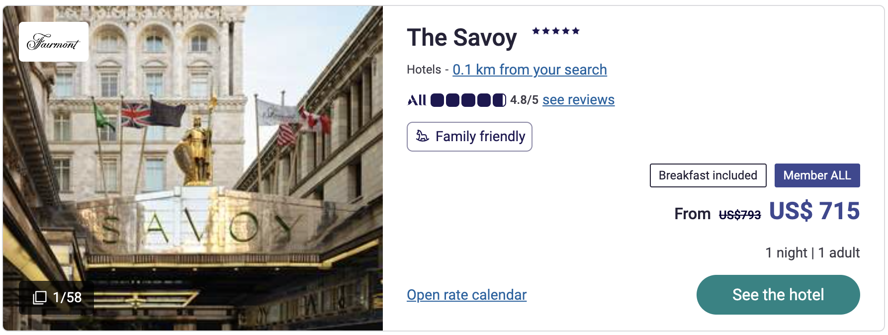 Base member rate at the Savoy London.