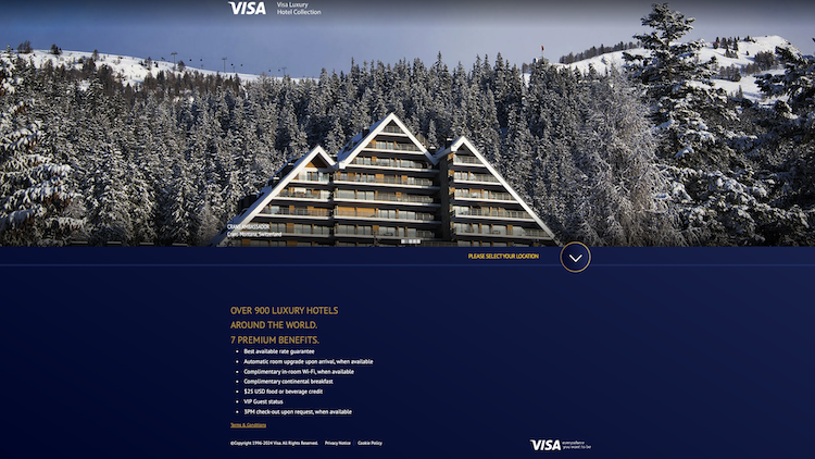 Visa Luxury Hotel Collection home page screenshot