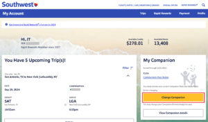 Screenshot of Southwest Rapid Rewards account dashboard