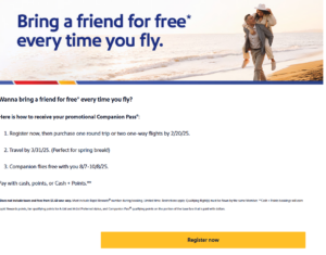 Landing page to register to earn a promotional Southwest Companion Pass