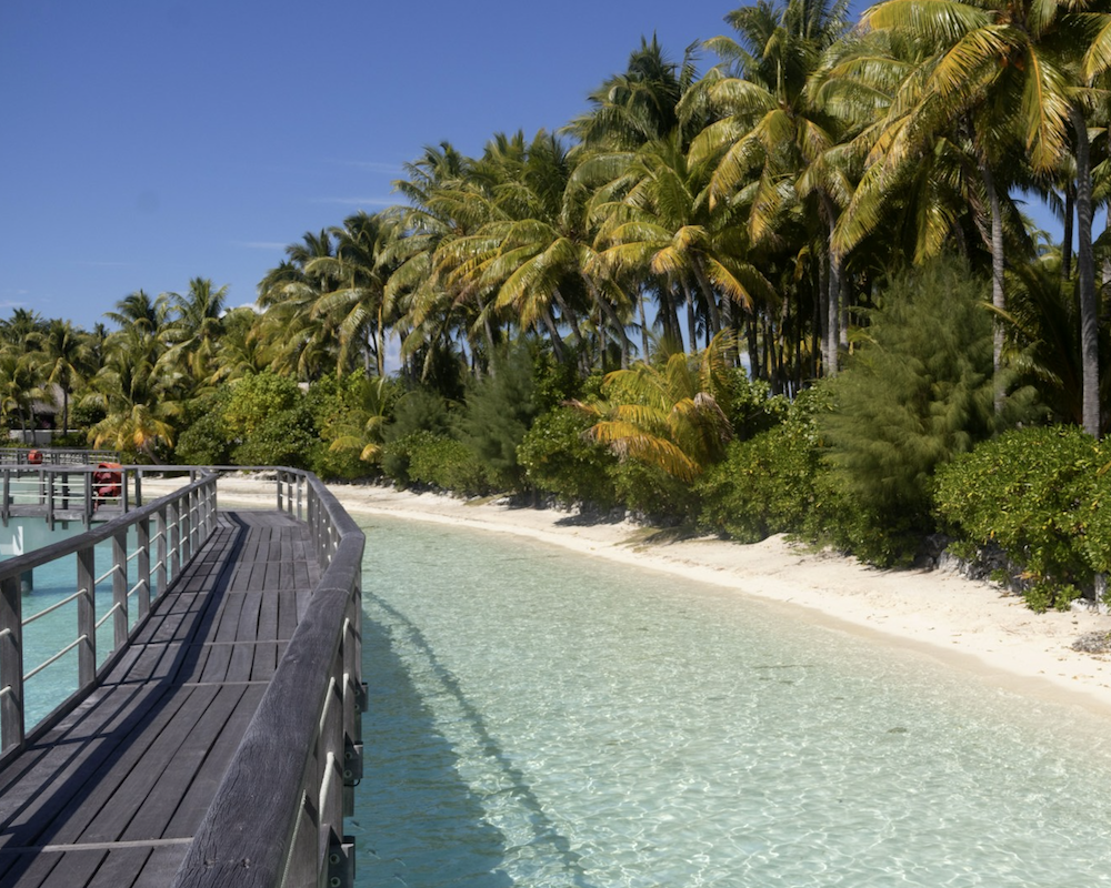 Boardwalk at a Tahitian resort.