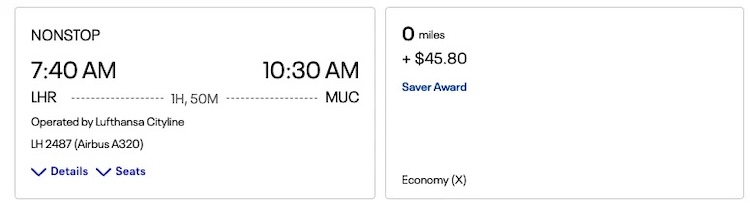 United Airlines Excursionist Perk to Europe Booking Screenshot