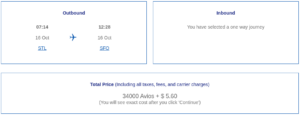 Award redemption pricing for STL-PHX-SFO using Avios