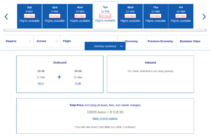 BA Avios redemption on Aer Lingus flight
