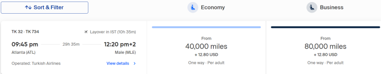 A screen shot from Copa airlines shows an itinerary bookable with Copa Connect Miles