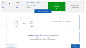 price details after choosing a flight