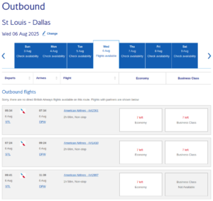flight search results page