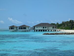 Overwater spa treatment rooms at the Le Meridien Maldives