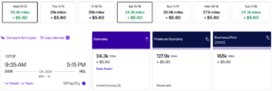 United award prices from EWR to HNL