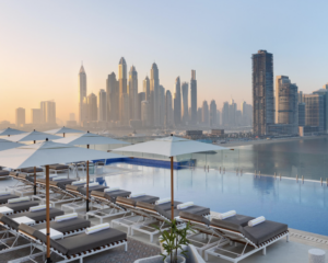 Dubai skyline as seen from the voco Dubai The Palm