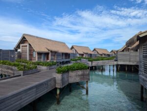 Overwater villas at the Waldorf Astoria Maldives