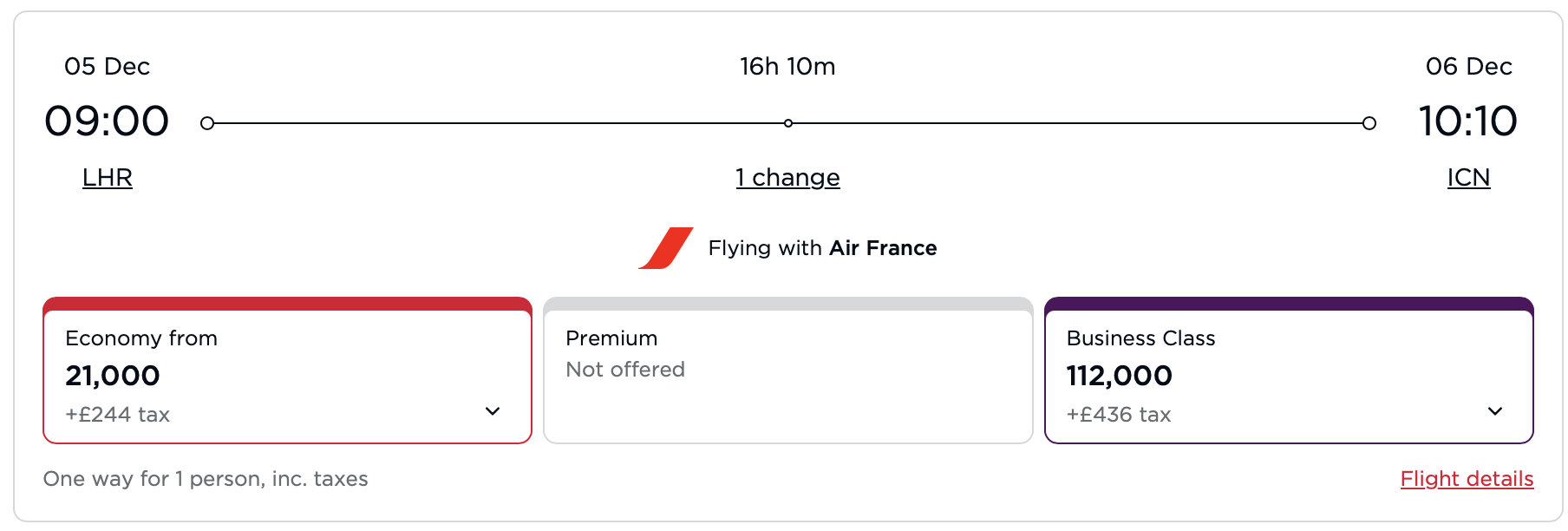 Air France award via Virgin Atlantic from LHR to ICN