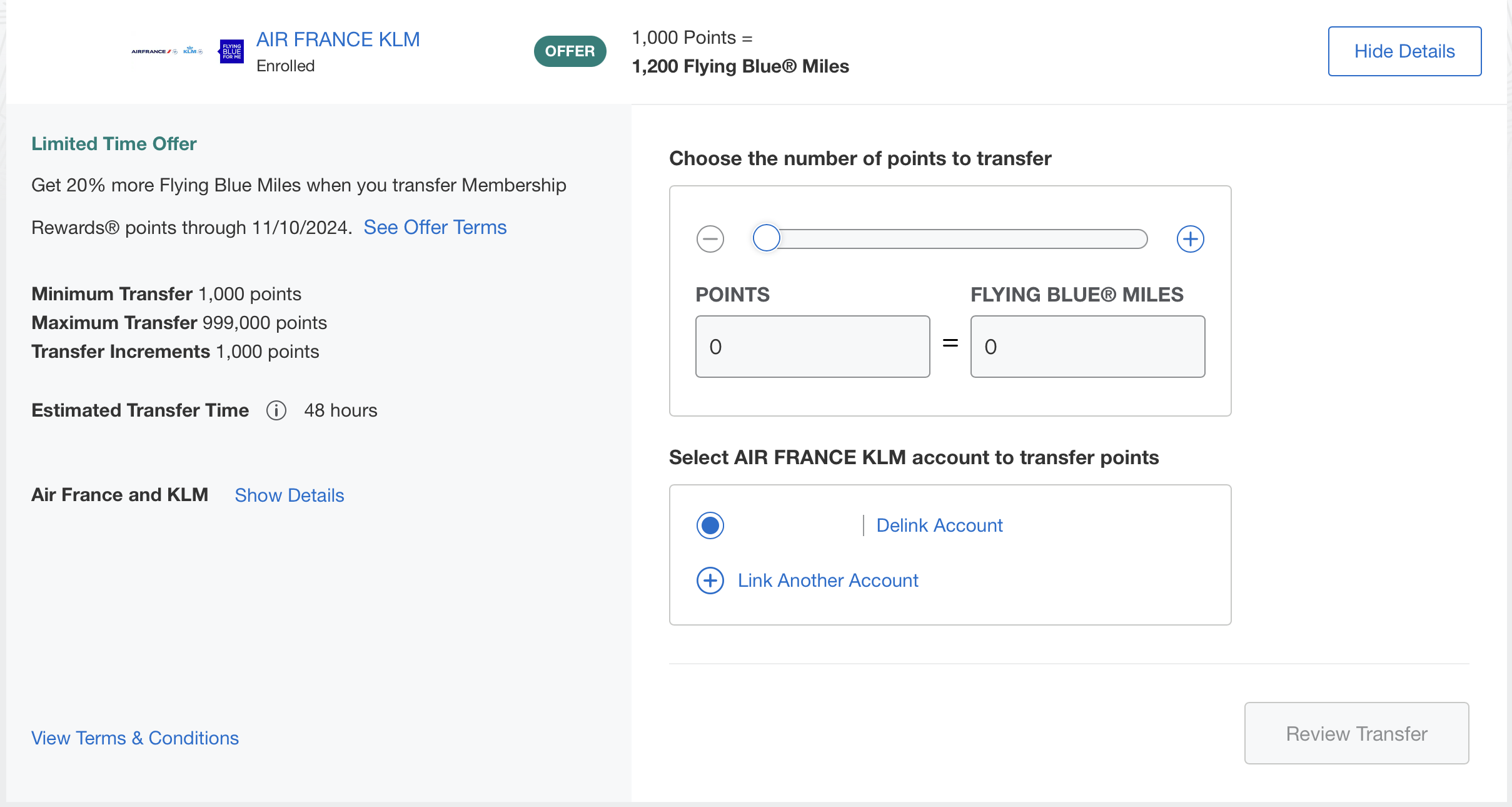 Amex-Air France/KLM 20% transfer bonus.