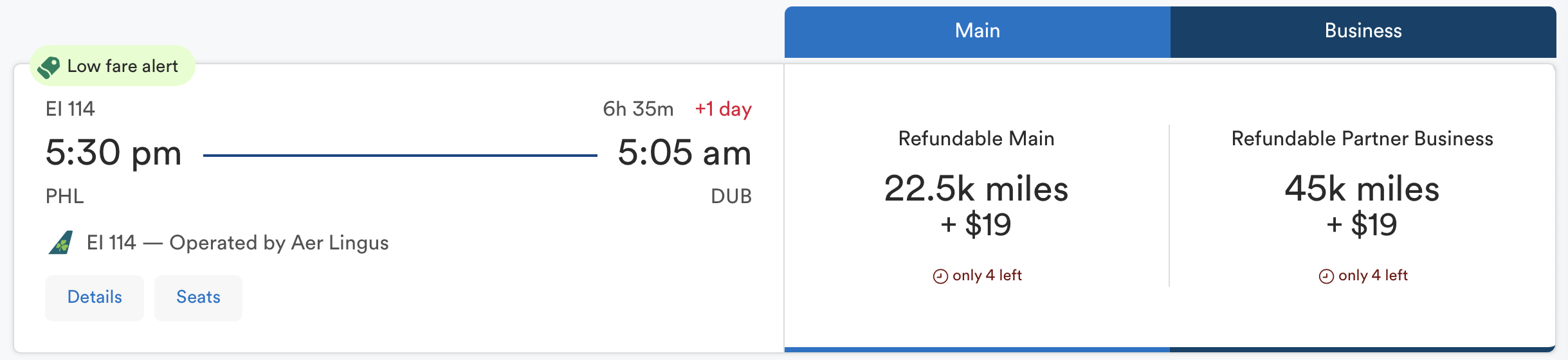 Aer Lingus award from PHL to DUB bookable through Alaska Airlines.