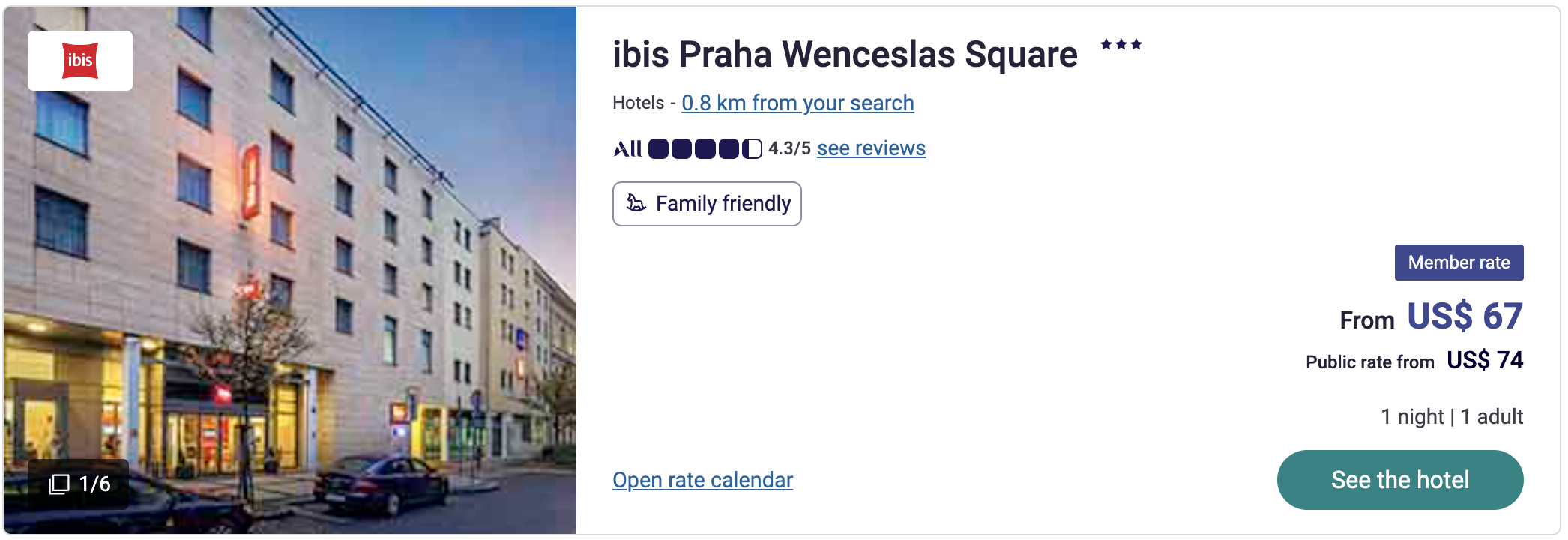 Nightly rate at the ibis in Prague.