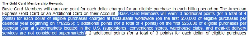 Amex Gold 4X Rewards Terms