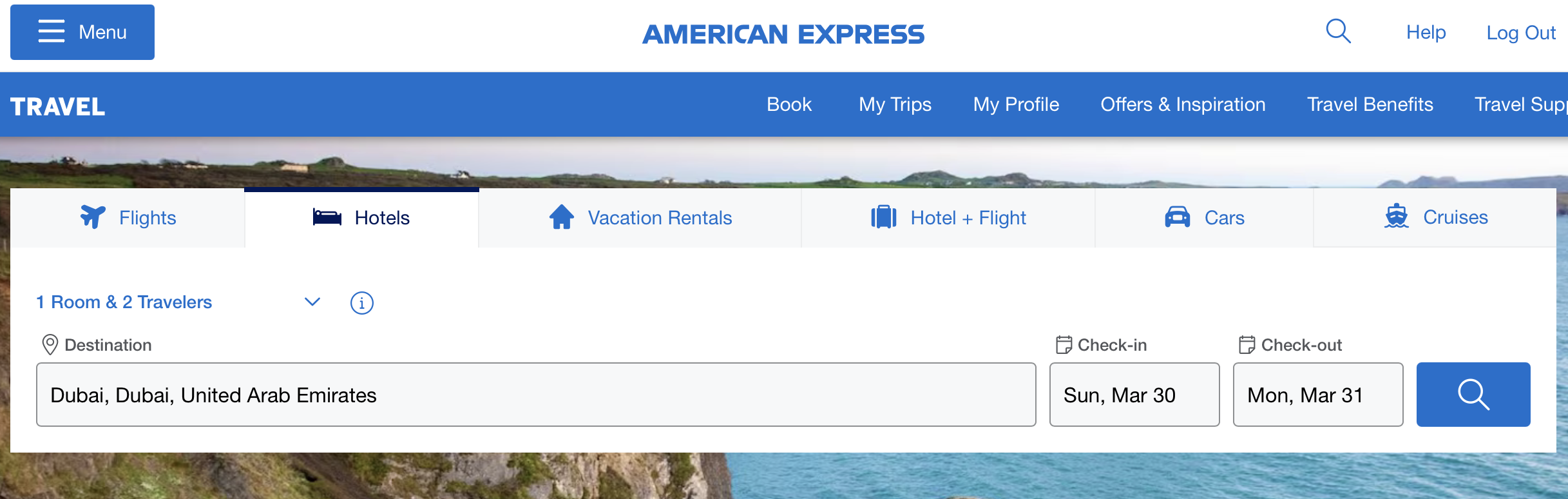 Amex Travel booking widget
