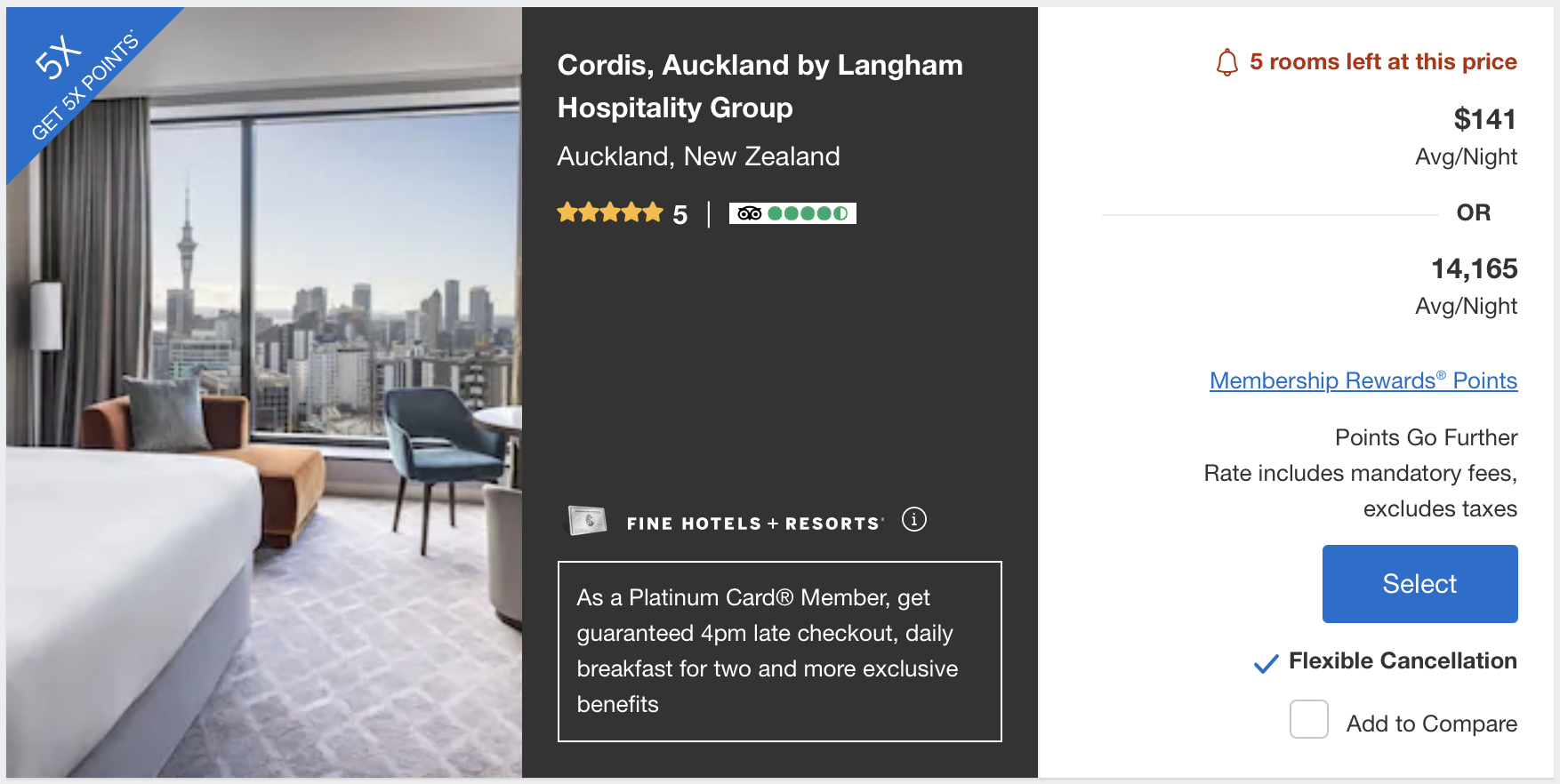 Amex Travel FHR and THC results in New Zealand.