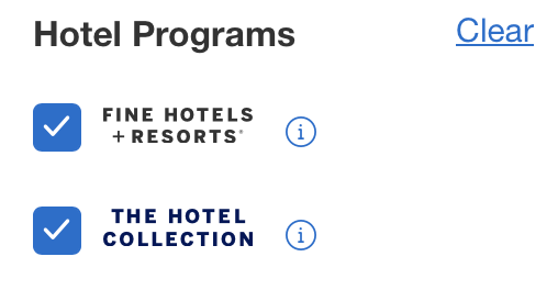 Amex Travel filters