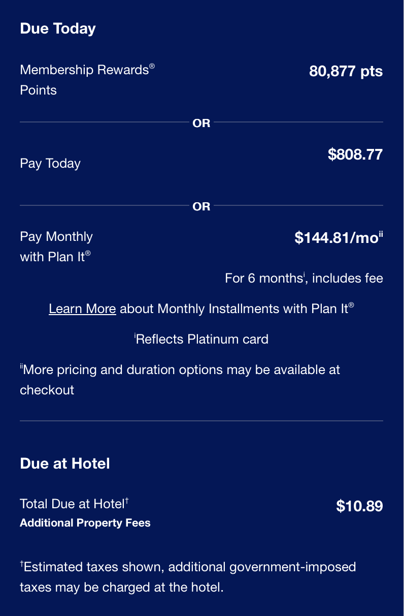 American Express Travel rate breakdown.