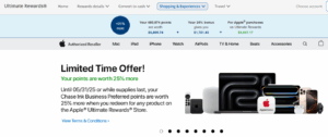 Screenshot of Chase Ultimate Rewards portal showing 25% bonus points on Apple purchases