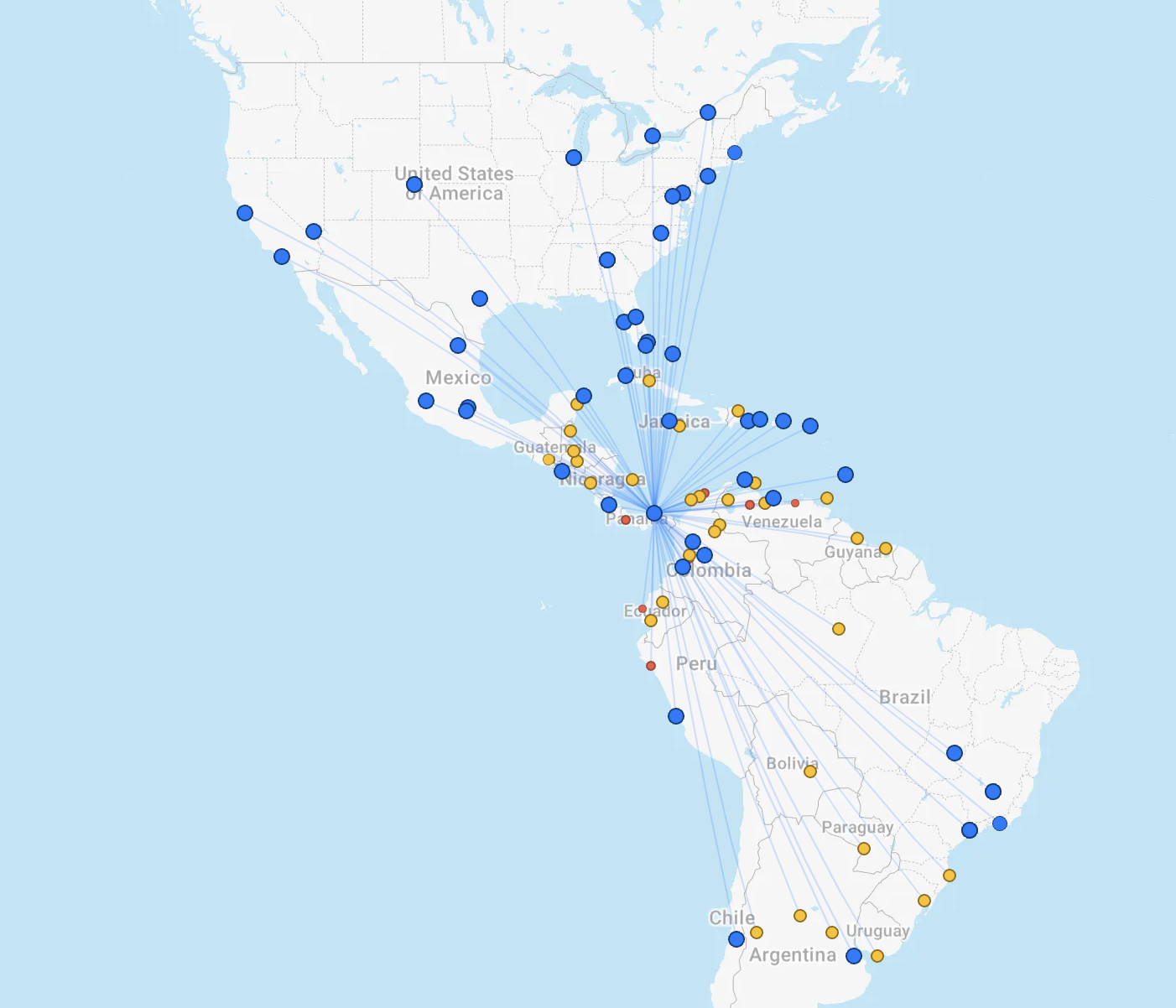 Copa Airlines route map.
