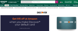 Screenshot of Amazon landing page for Discover offer