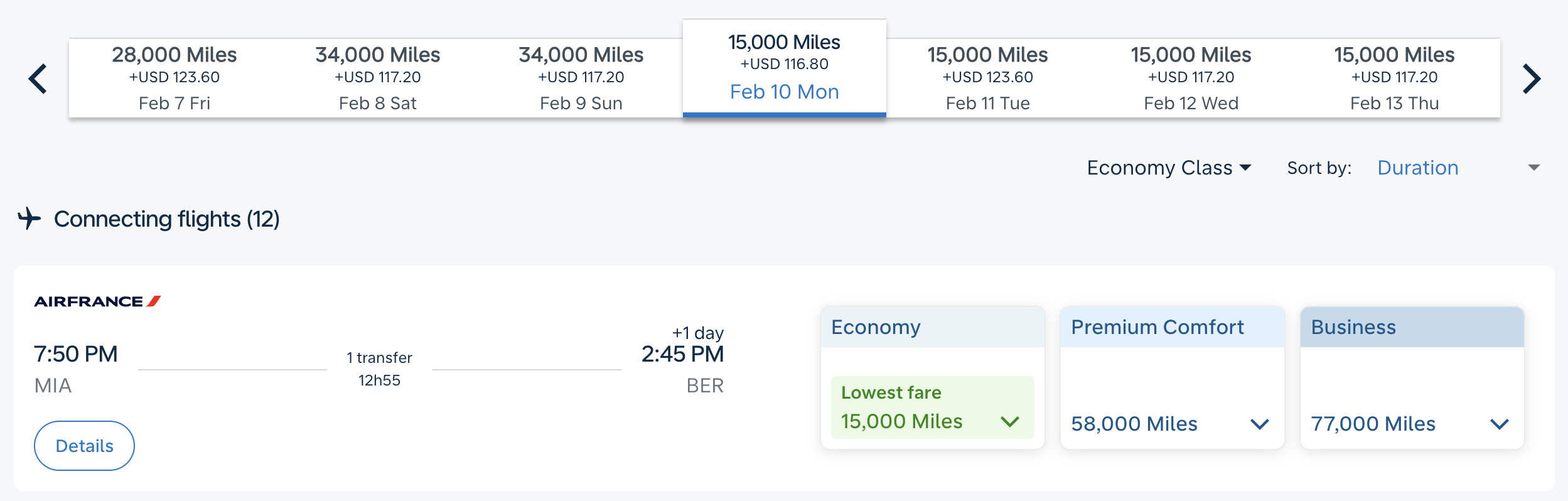 Discounted Flying Blue Promo Reward itinerary from MIA to BER via CDG.