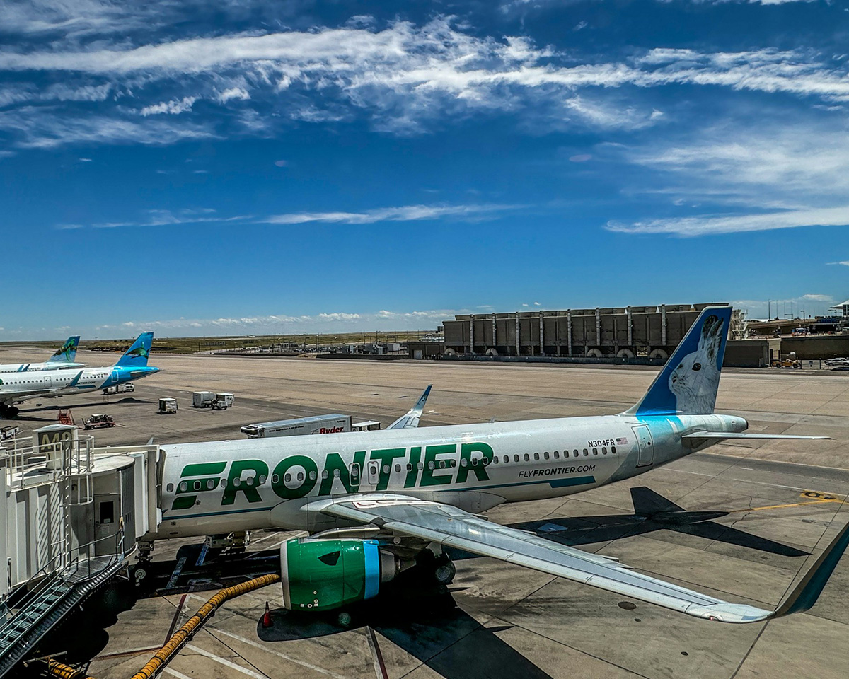 Frontier aircraft at the gate for boarding