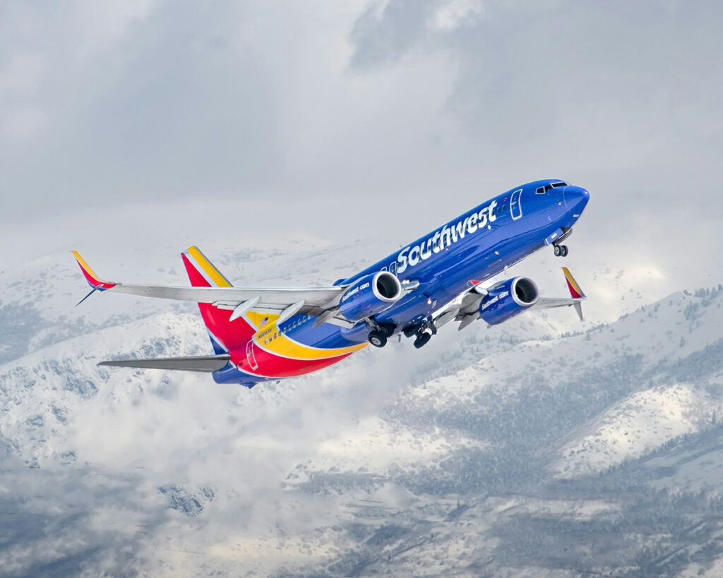 Southwest Boeing 737 climbing our of Salt Lake city airport