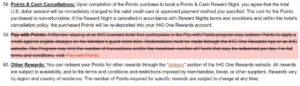 Screenshot of IHG terms and conditions showing Points and Cash removal