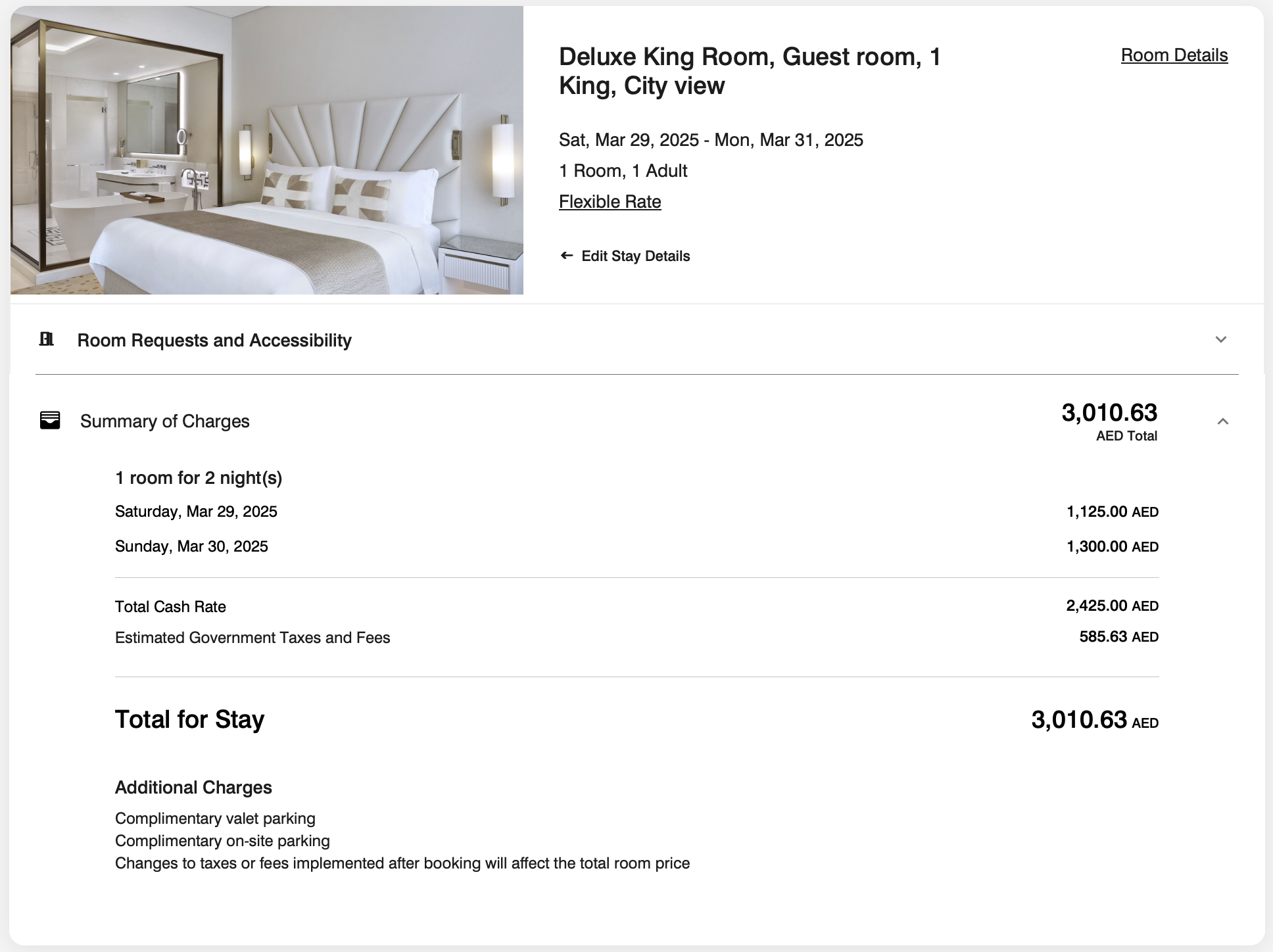 Marriott rate breakdown at the St. Regis Dubai