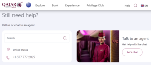 Screenshot of Qatar contact us page for USA travelers