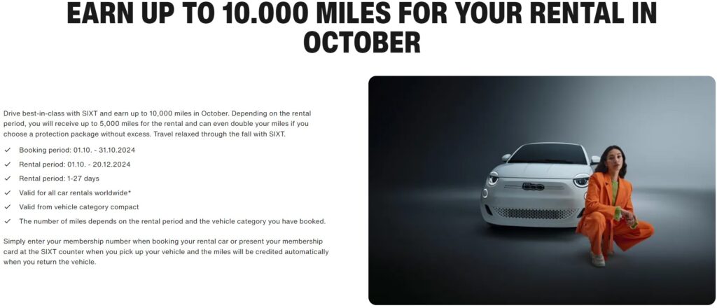 Sixt 10,000 Miles October 2024 Promotion