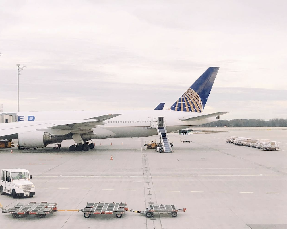 United airplane parked at a gate in Munich.