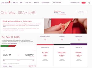 Virgin Atlantic Reward results for SEA-LHR.