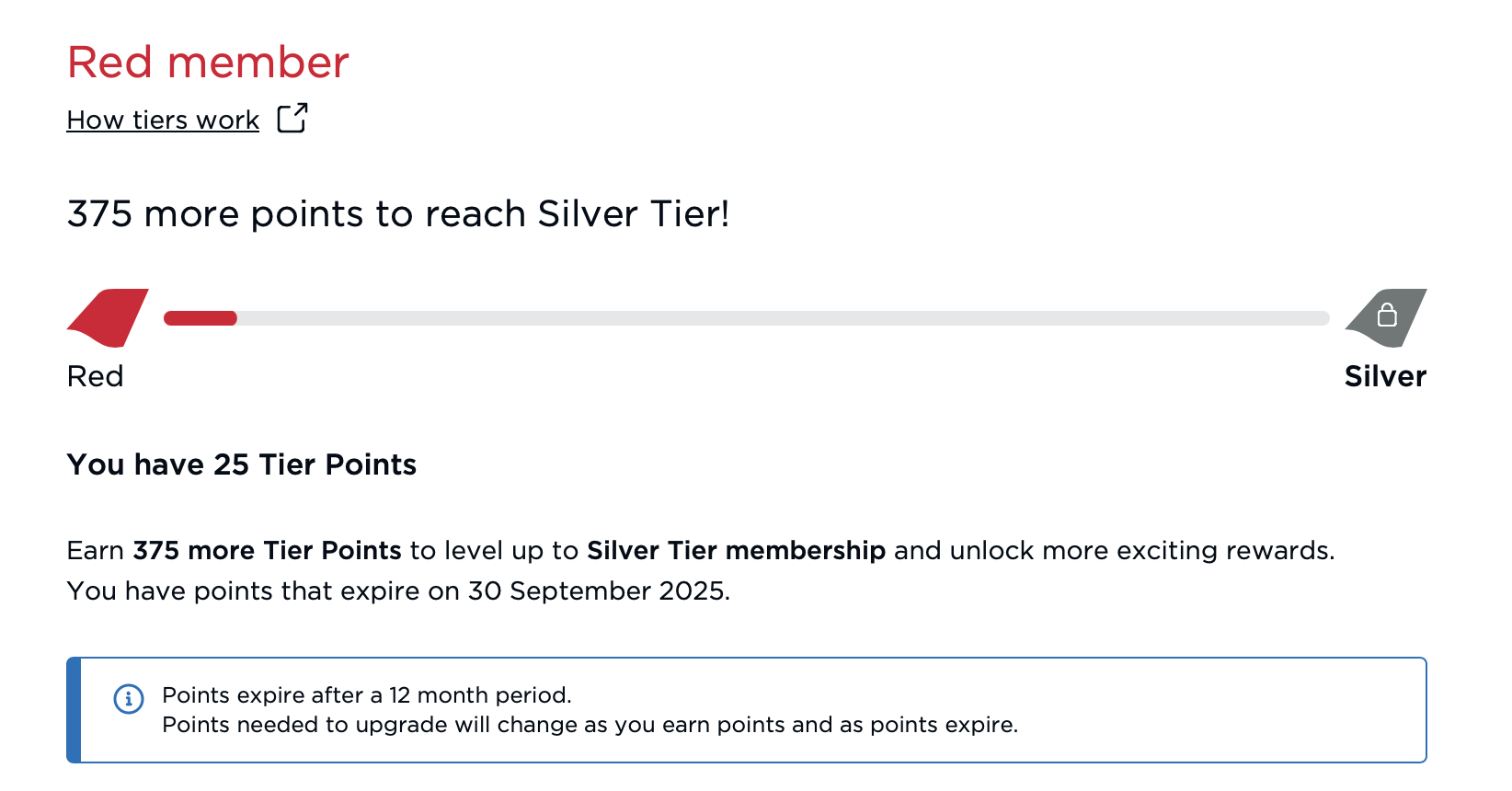 Virgin Tier Credits earned on award travel.
