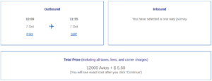 British Airways award price for flight from PHX to SBP