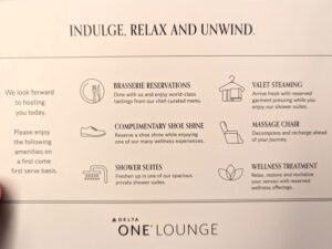 JFK Delta One Lounge amenities
