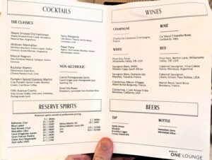 JFK Delta One Lounge bar menu