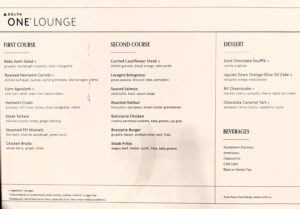 Dining menu at the JFK Delta One Lounge