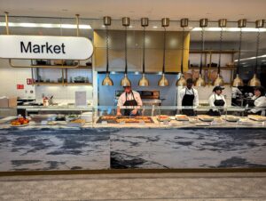 Serving line in the Market area of the JFK Delta One Lounge