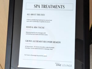 JFK Delta One Lounge spa treatment menu