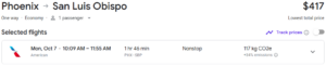 google flights price for a flight from PHX to SBP