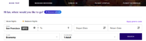 Singapore Airlines search form on landing page.