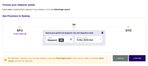 Singapore stopover selection form