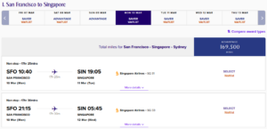 Singapore Airlines flight options from SFO to SIN on March 10, 2025